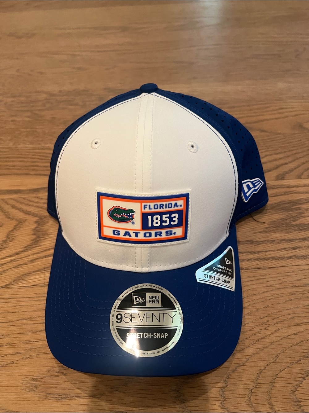 New Era White and Blue Florida Gators Patch Trucker Cap